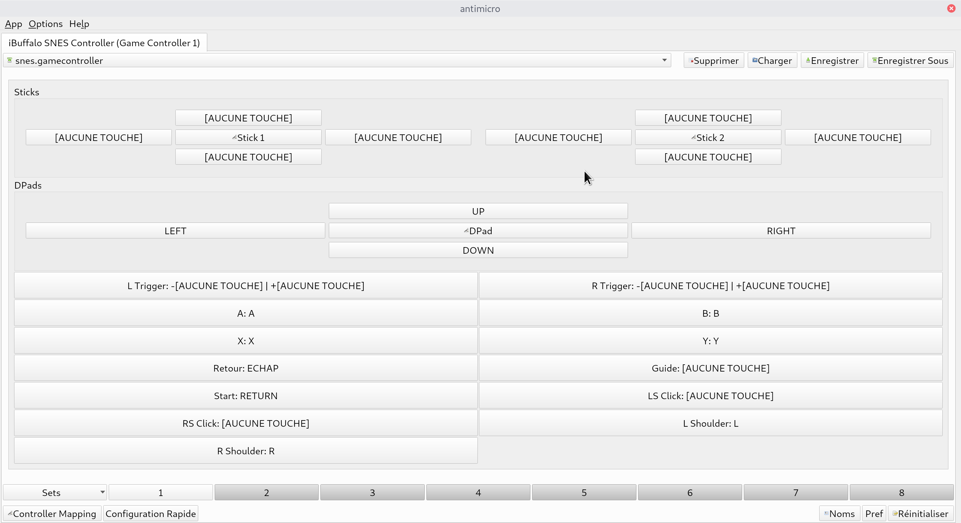 Correspondance contrôleurs et touches simulées